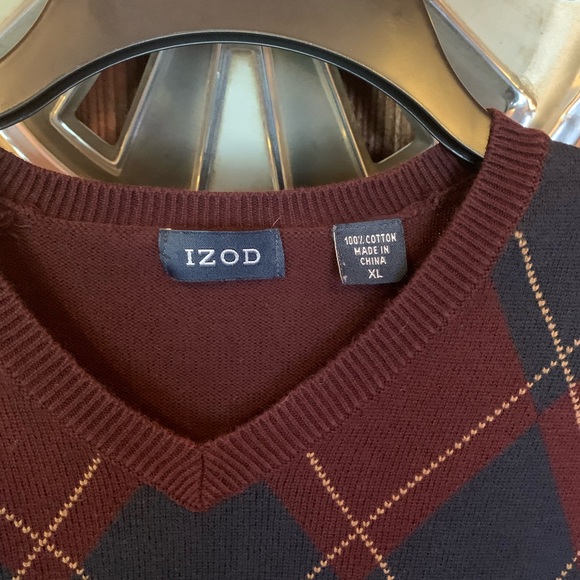 Vintage Izod Sweater Burgundy Navy Blue V-Neck Size XL - Picture 3 of 13